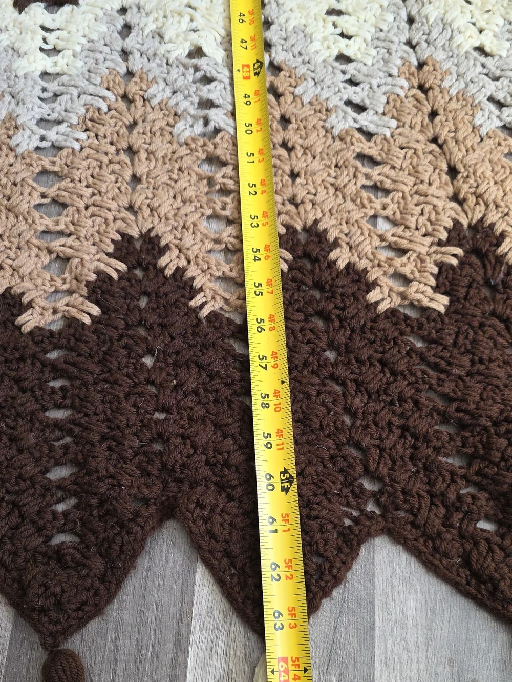 Mocha Ripple Afghan Blanket Boho Cozy Stripe Crochet Throw Blanket Brown Cottage